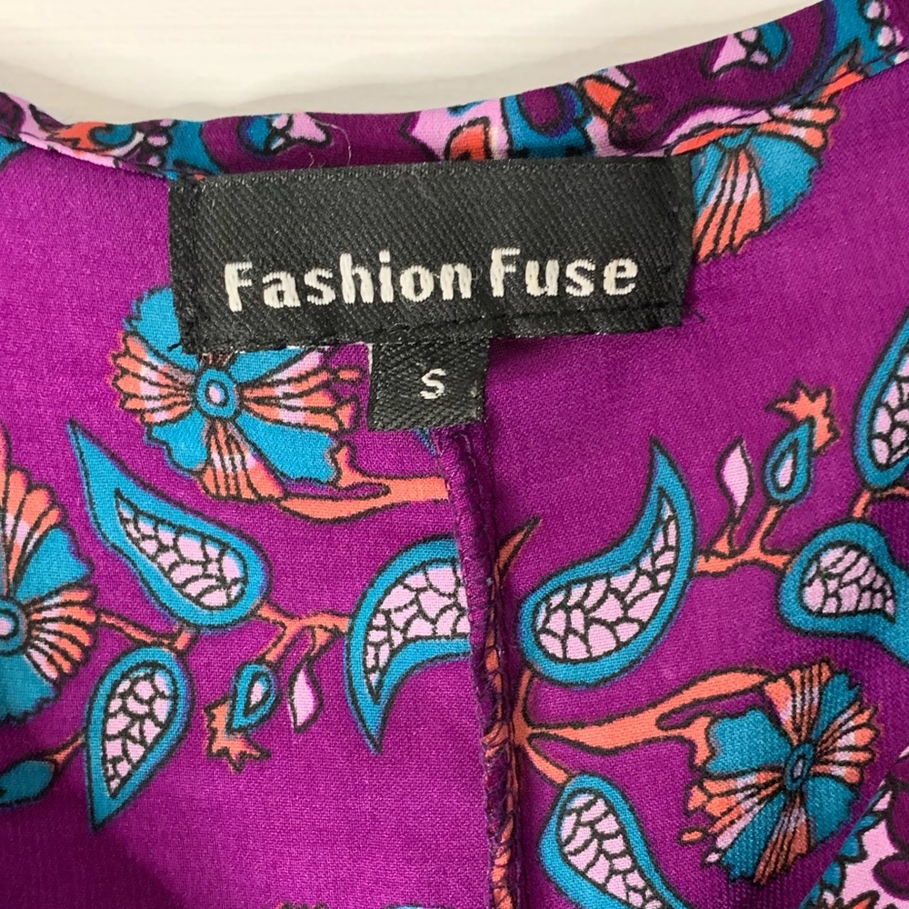 Women’s Fashion Fuse Purple Floral Wide Short Sleeve Oversized Boho Tunic Small - Picture 7 of 10